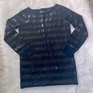 Alice + Olivia Wool Sequin Striped Women's Sweater Navy Blue Black